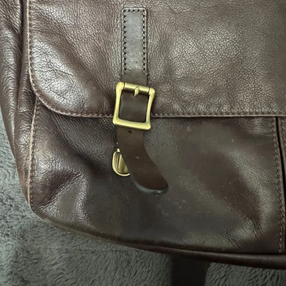 Fossil Defender Slim Messenger Bag Brown Cognac Leather Commuter Crossbody